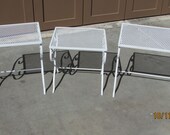 VINTAGE Set of 3 Salterini Inspired Mid Century Heavy Wrought Iron Nesting Patio Tables - FREE SHIPPING