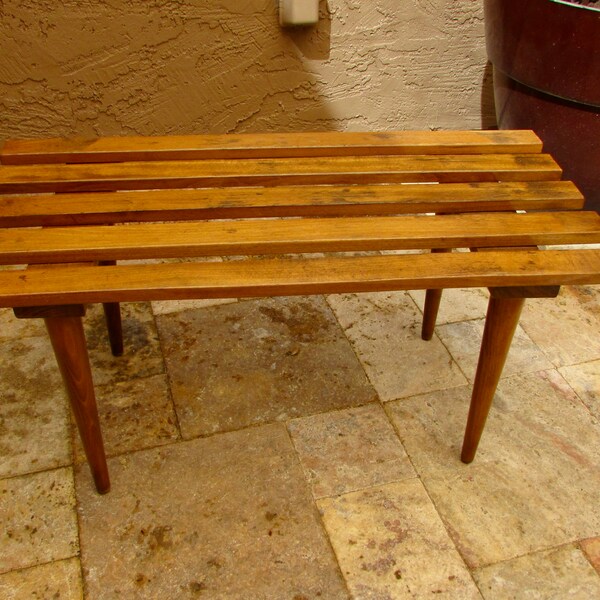 Vintage Mid Century Walnut Slat Slatted Bench or Table