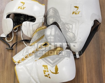 Ensemble de boxe anti-mouches sur mesure Matériel d'entraînement et d'entraînement Lacets en cuir de vachette Gants