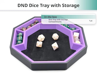 Bandeja octogonal para dados de D&D, organizador de juegos de rol con forro de Alcantara, regalo para juegos de mesa.
