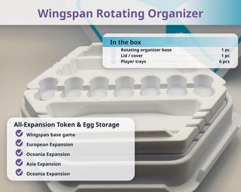 Organizador giratorio Wingspan, almacenamiento de fichas y huevos de expansión, 6 bandejas de jugador extraíbles, arena de dados de terciopelo, accesorio de juego impreso en 3D