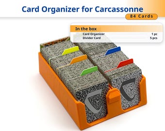 Organizador de tarjetas Carcassonne, inserto para 84 tarjetas con separadores.