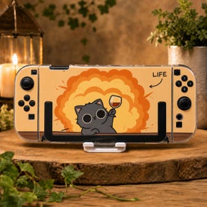 Funny Cat Meme Case for Switch, OLED, Lite and Switch 2, Clear Hard Shell Cover, Life Explosion Wine Cat Console Skin