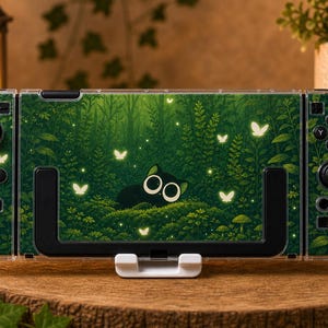Custom Black Cat Forest Case for Switch, OLED, Lite and Switch 2, Clear Hard Shell Cover, Cute Firefly Butterfly Console Skin