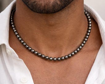 Natural Hematite Stone Round Beaded Necklace Available in 6mm or 8mm Necklace for Men and Women
