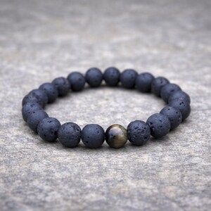 Pulsera ajustable para hombre de ojo de tigre natural y piedra de lava negra, pulsera de protección, difusor de aceites esenciales para aromaterapia, conexión a tierra.