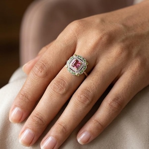 May Include - Natural Ruby Statement Ring, Red Ruby Cocktail Ring, Vintage Inspired Gemstone Ring, July Birthstone  Jewelry, Green Gemstone Accent Ring, Gift