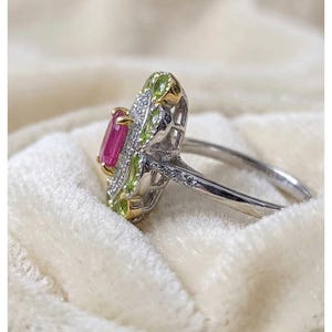 May Include - Natural Ruby Statement Ring, Red Ruby Cocktail Ring, Vintage Inspired Gemstone Ring, July Birthstone  Jewelry, Green Gemstone Accent Ring, Gift