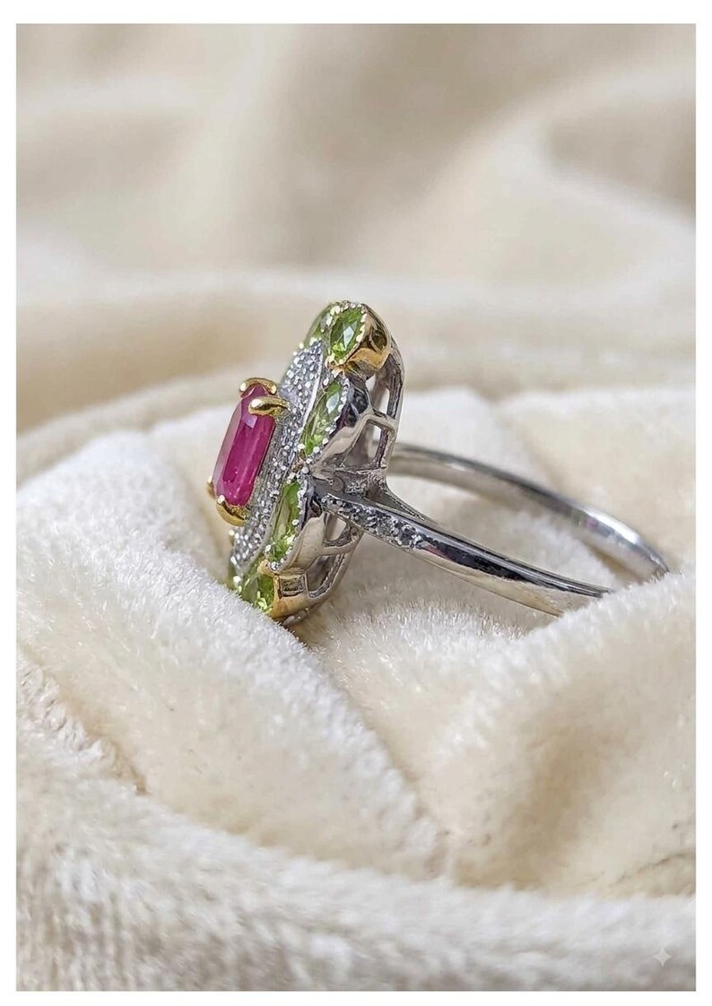 May Include - Natural Ruby Statement Ring, Red Ruby Cocktail Ring, Vintage Inspired Gemstone Ring, July Birthstone  Jewelry, Green Gemstone Accent Ring, Gift