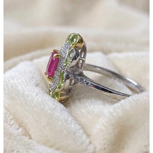 May Include - Natural Ruby Statement Ring, Red Ruby Cocktail Ring, Vintage Inspired Gemstone Ring, July Birthstone  Jewelry, Green Gemstone Accent Ring, Gift
