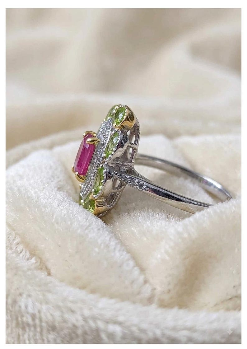 May Include - Natural Ruby Statement Ring, Red Ruby Cocktail Ring, Vintage Inspired Gemstone Ring, July Birthstone  Jewelry, Green Gemstone Accent Ring, Gift