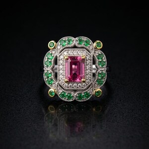 May Include - Natural Ruby Statement Ring, Red Ruby Cocktail Ring, Vintage Inspired Gemstone Ring, July Birthstone  Jewelry, Green Gemstone Accent Ring, Gift