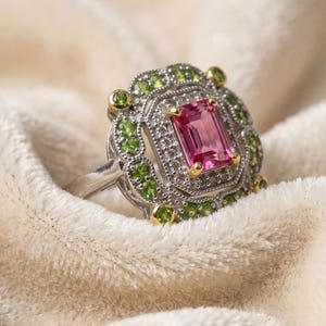 May Include - Natural Ruby Statement Ring, Red Ruby Cocktail Ring, Vintage Inspired Gemstone Ring, July Birthstone  Jewelry, Green Gemstone Accent Ring, Gift