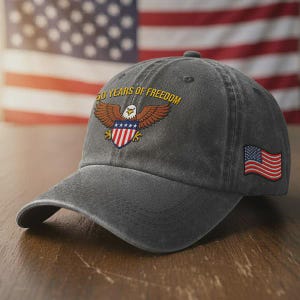 250 Years of Freedom Washed Cap, American Eagle Shield Embroidered Hat, USA 250th Anniversary Cap, 1776-2026 Patriotic Collectible Hat