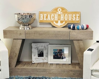 Wooden Farmhouse Narrow Long Console Table With Drawer