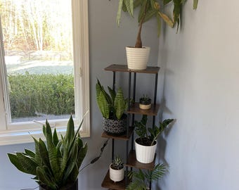 Wooden And Metal 6 Tire Plant Stand With Grown Light For Indoor Plants