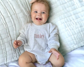 Embroidered Sweatshirt Bubble Romper // Baby Bubble Sweatshirt // Toddler Bubble // Embroidered Baby Romper