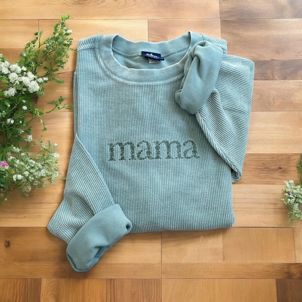 Personalized Green Floral Embroidered Oversized Corded Sweatshirt // Personalized Corded Sweatshirt // Mama Sweatshirt