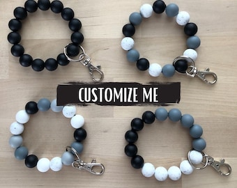 Custom Stretchy Silicone Bracelet Keychain // Mama Wristlet Keychain // Silicone Key Ring // Beaded Wristlet