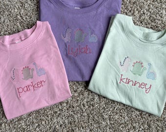 Personalized Dinosaur Embroidered Kids Shirt, Sketch Design