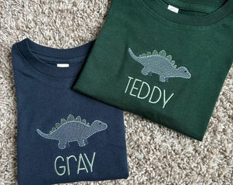 Personalized Sketch Embroidered Dino Kids Shirt // Embroidered Kids Shirt