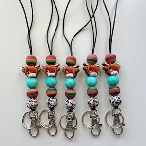 Western Highland Cow Beaded Teacher Lanyard // Beaded Lanyard // Silicone Beaded Teacher Gift