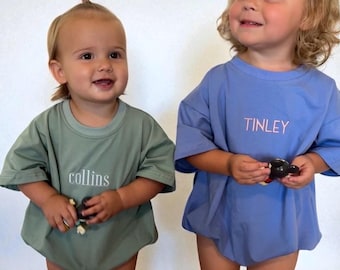 Personalized Embroidered Tshirt Bubble Romper // Baby Romper // Baby Tshirt Romper