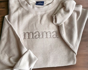 Mama Floral Embroidered Oversized Adult Corded Sweatshirt // Personalized Corded Sweatshirt // Grandma Sweatshirt
