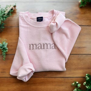 Personalized Pink Corded Sweatshirt: Embroidered Floral Mama Design