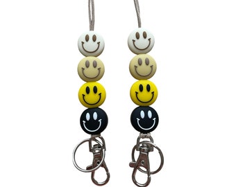 Smile Face Beaded Teacher Lanyard // Beaded Lanyard // Silicone Beaded Teacher Gift