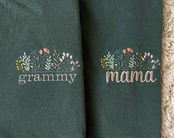 Floral Mama Embroidered Adult T-Shirt // Mama Shirt // Grandma Shirt // Comfort Colors Embroidered Shirt