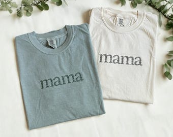 Personalized Floral Letter Embroidered Mama Grandma Shirt, Comfort Colors T-Shirt