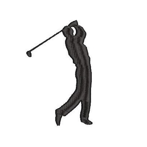 May include: Silhouette of a golfer swinging a club.