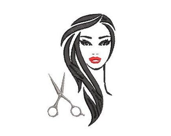 Diseño de bordado de chica con corte de pelo, arte de peluquería (descarga digital)