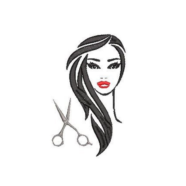 Haircut Girl with Scissors Machine Embroidery Design, 3 Sizes Hair Dresser Designs, Hairdresser, Haircut, Blowdryer, Hair Beauty Salon