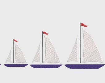 Sailboat Machine Embroidery Design, Ocean Beach, 6 Sizes