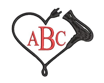 Diseño de bordado de corazón con secador de pelo, regalo para peluquero (descarga digital)