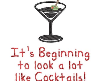 Martini Olivenglas Maschinenstickerei: Cocktail Cheers (Digitaler Download)
