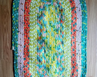 Custom Oval Jelly Roll Rug, Tropical Cotton Fabric, 25" x 46"