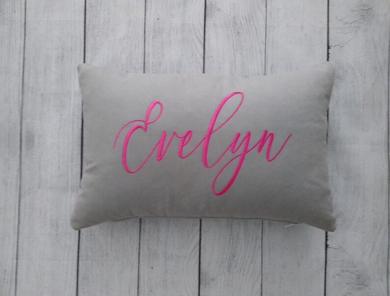 boy son gift new baby 12x18 Pillow baby shower, Name embroidered pillow girl daughter gift GRAY Cover with Insert