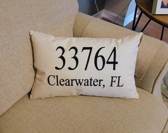 Clearwater FL 33764 Embroidered Cotton Pillow, Custom Throw Cushion