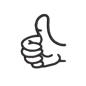 May include: A black and white line drawing of a hand giving a thumbs up gesture.