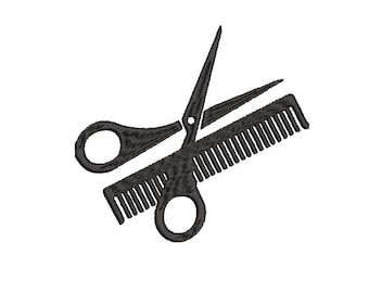 Scissor and Comb Machine Embroidery Design, Hairdresser Logo (Digital Download)