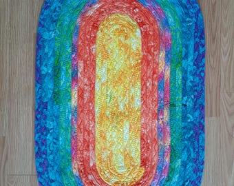 Custom Oval Jelly Roll Rug, Batik Fabric, 18" x 32"