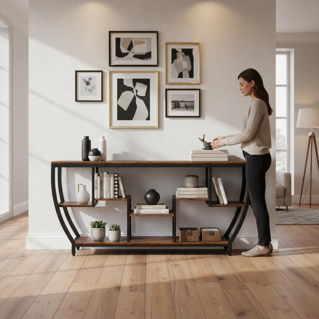 Console Table With Shelves | Industrial Rustic Storage Table | Entryway ...