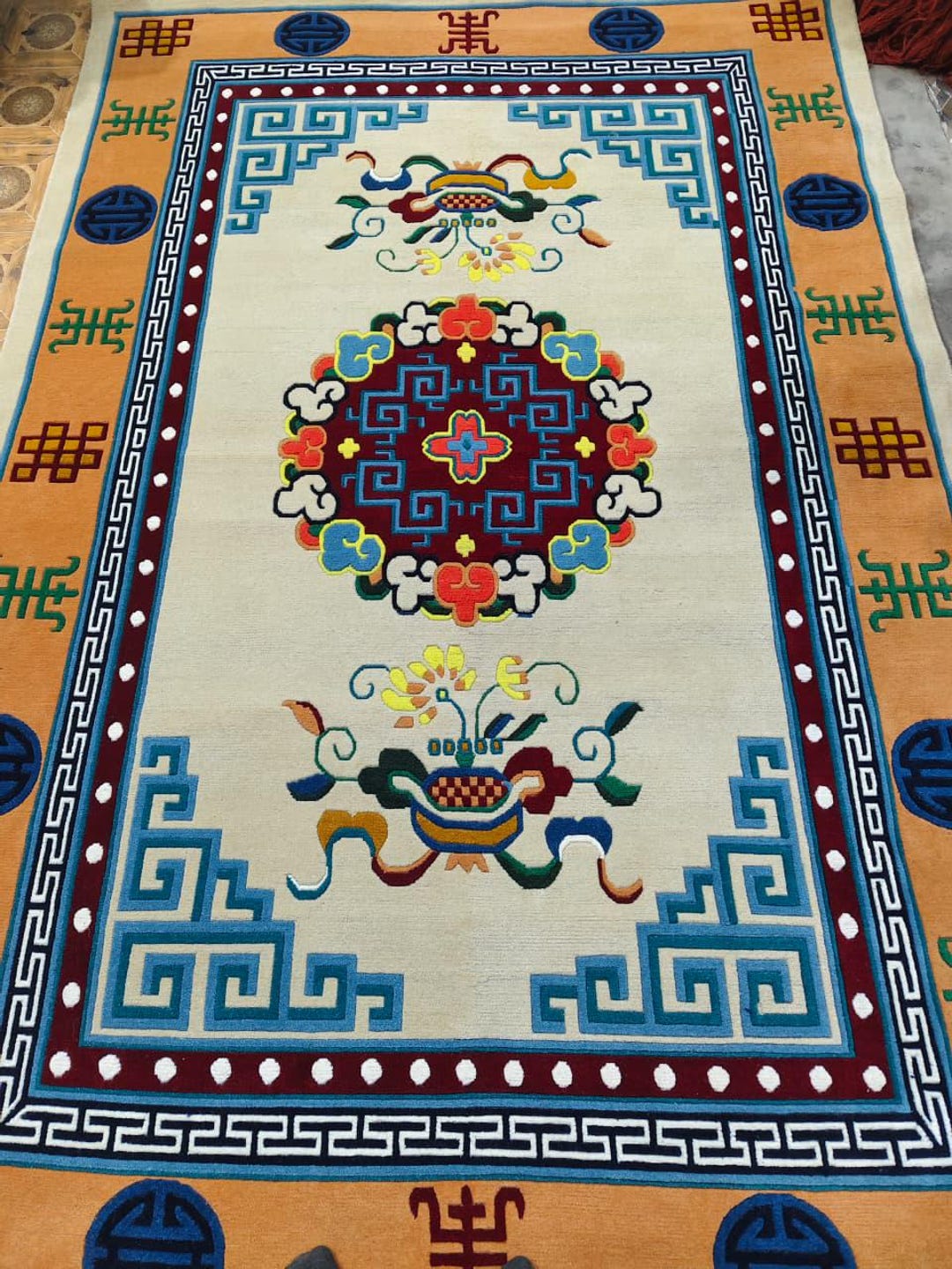 Handmade Wool Tibetan Rug, Longevity Symbol, Feng Shui Decor - Etsy