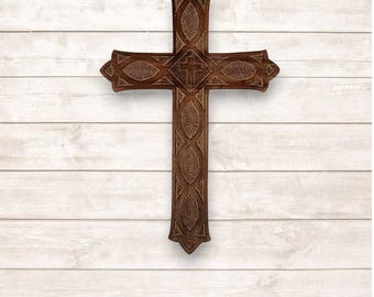 Handmade Wooden Cross Wall Decor – Rustic Christian Gift