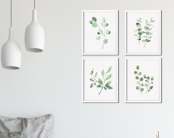 Set of 4 Prints, Greenery set of 4, Wall Art Print, Botanical Eucalyptus, Farmhouse Decor, Watercolor Greenery Art, Eucalyptus Print Digital