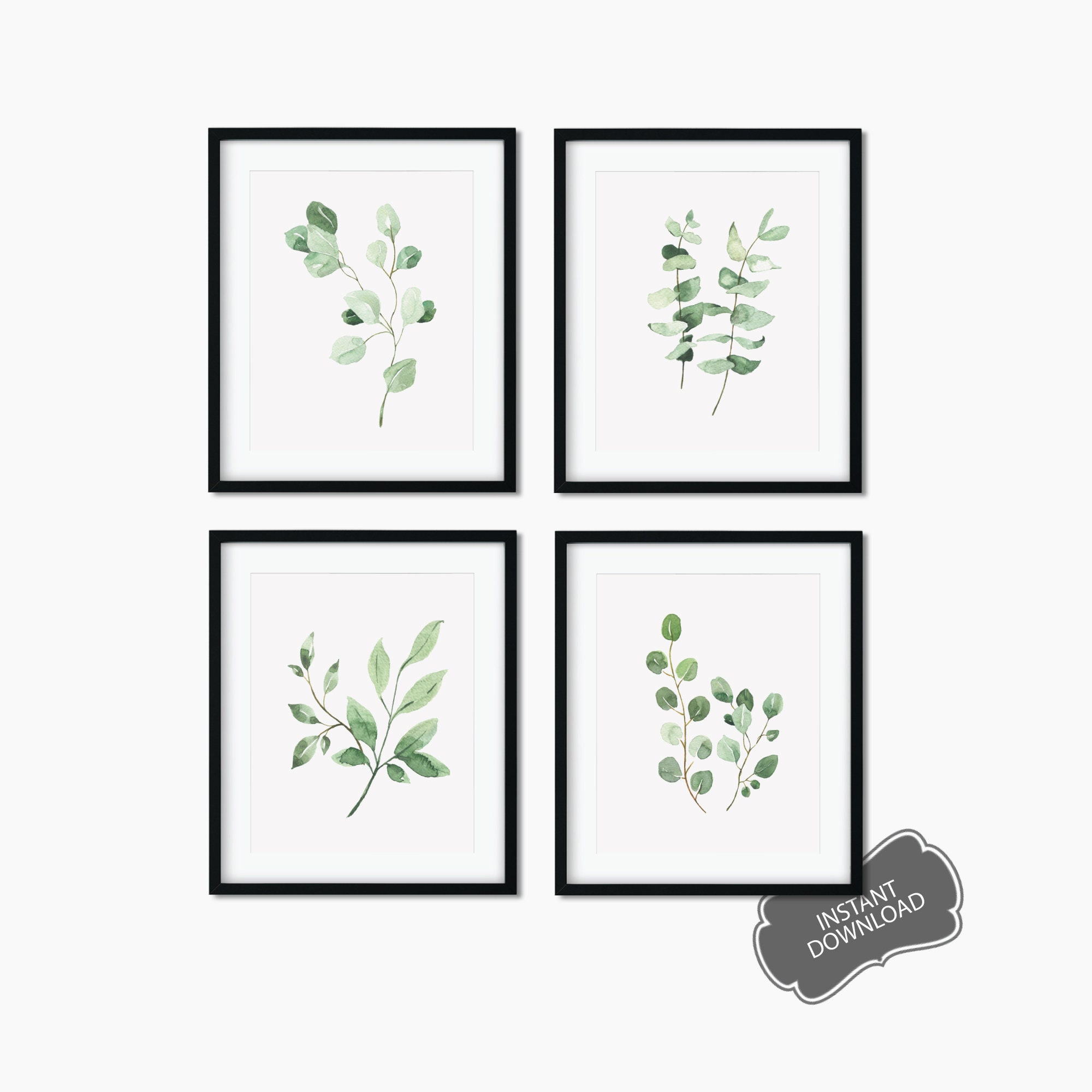 Set of 4 Prints Greenery set of 4 Wall Art Print Botanical Etsy