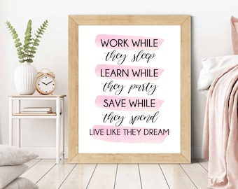 Lady Boss Wall Art, Girl Boss Gift, Bossed Up, Work Hard Print, Instant Download, Printable Wall Art, Gift for Her